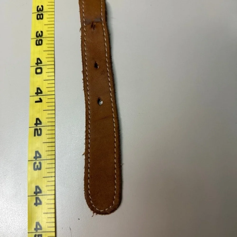 A Tail We Could Wag Belt Mens 36 Woven Mayan Sun Red Leather Brass Buckle Italy